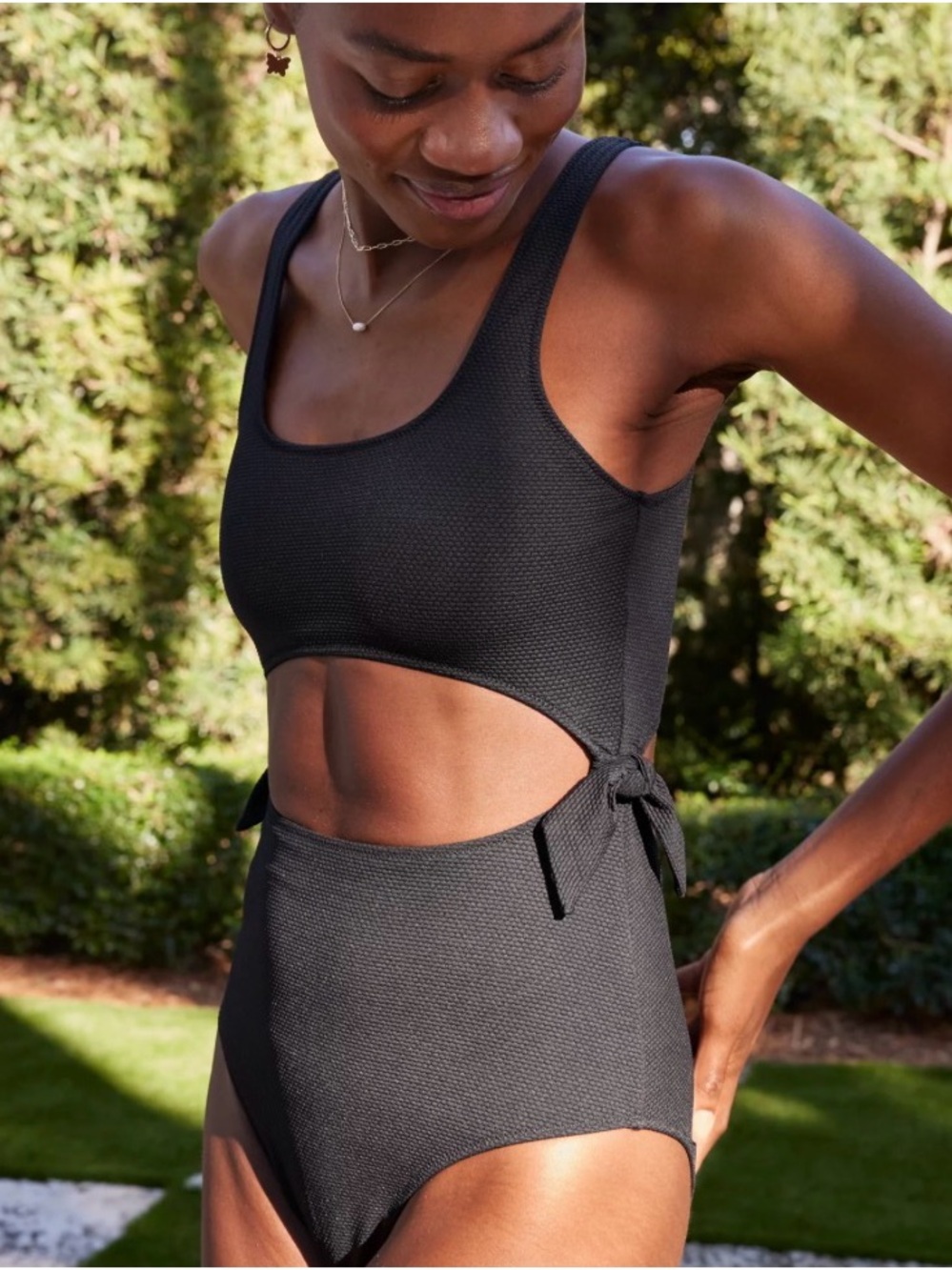 Aerie Black Cutout Tie-Side One-Piece Swimsuit